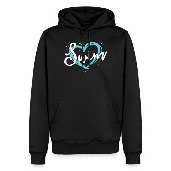 Amour Natation Maillot Équipe de Natation Heart Lover Blue - Sweat à capuche Premium bio Homme - noir - Devant - Nico (187cm)