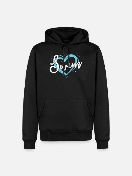 Liebes-Schwimmen-Schwimmen-Team-Hemd-Herz-Liebhaber-Blau - Männer Premium Bio Hoodie - Schwarz
