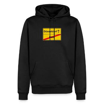 Düsseldorf Derby anti Köln Ortsschild - Männer Premium Bio Hoodie - Schwarz - Vorne - Nico (187cm)