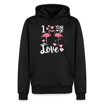 Anniversaire assorti avec Flamingo d'un an - Sweat à capuche Premium bio Homme - noir - Devant - Nico (187cm)