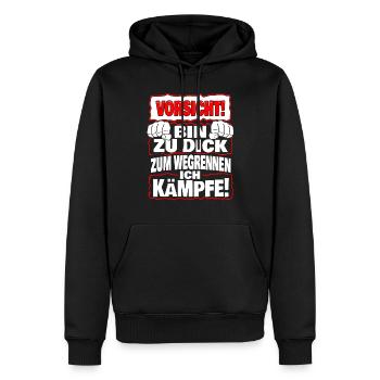 Attention Je suis trop gros pour fuir Je me bats - Sweat à capuche Premium bio Homme - noir - Devant - Nico (187cm)