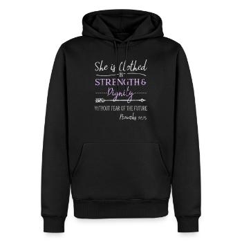 Womens Christian Clothed Strength Dignity Saying - Men’s Premium Organic Hoodie - black - Front - Nico (187cm)