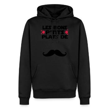 les bons p'tits plats de.......moustache - Sweat à capuche Premium bio Homme - noir - Devant - Nico (187cm)