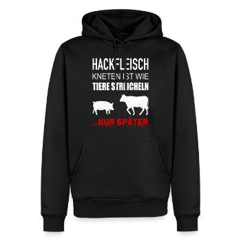 Kneading minced meat is like caressing animals - Men’s Premium Organic Hoodie - black - Front - Nico (187cm)