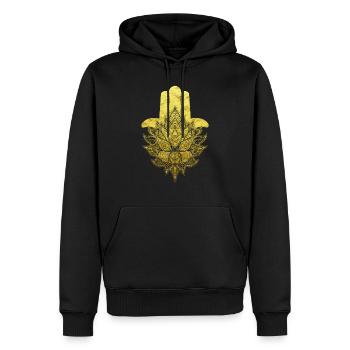 Hamsa main fleur de vie mandala symbole om - Sweat à capuche Premium bio Homme - noir - Devant - Nico (187cm)