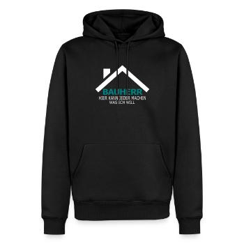 Bauherr - Männer Premium Bio Hoodie - Schwarz - Vorne - Nico (187cm)
