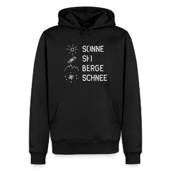 Soleil, ski, montagne, neige - Sweat à capuche Premium bio Homme - noir - Devant - Nico (187cm)