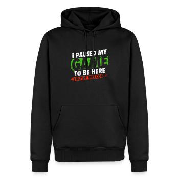 I paused my game to be here Gamer Humor - Männer Premium Bio Hoodie - Schwarz - Vorne - Nico (187cm)