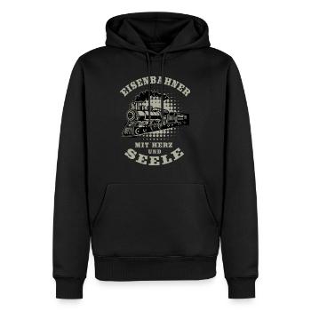 Eisenbahn Modellbahn Eisenbahner Zugführer - Männer Premium Bio Hoodie - Schwarz - Vorne - Nico (187cm)
