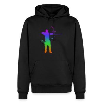 Tir à l’arc Arc Arc-en-ciel Silhuette - Sweat à capuche Premium bio Homme - noir - Devant - Nico (187cm)