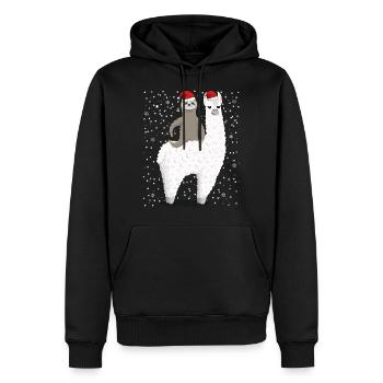 Santa Sloth Riding Llama Reindeer Christmas - Men’s Premium Organic Hoodie - black - Front - Nico (187cm)