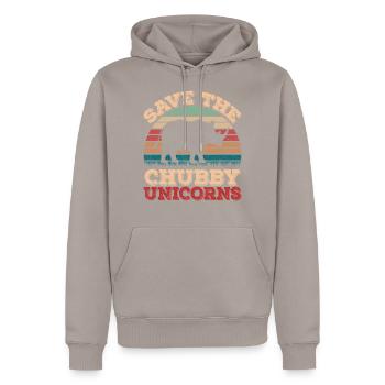 Retro Vintage Sunset Save The Chubby Unicorns - Men’s Premium Organic Hoodie - taupe - Front - Nico (187cm)