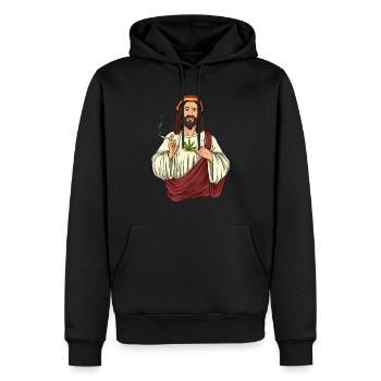 Le fumeur Jésus fume du cannabis - Plante sacrée - Sweat à capuche Premium bio Homme - noir - Devant - Nico (187cm)