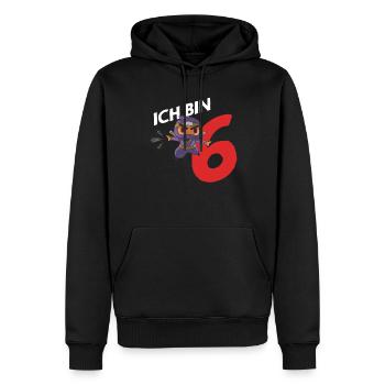 6e anniversaire Six cadeaux Birthday 6 ans - Sweat à capuche Premium bio Homme - noir - Devant - Nico (187cm)