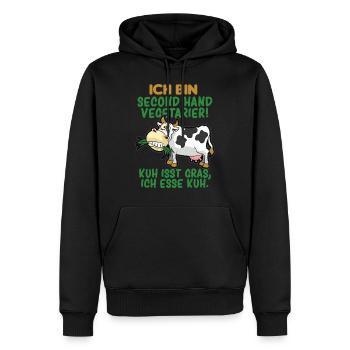 SECOND HAND VEGETARIER FLEISCHESSER HUMOR - Männer Premium Bio Hoodie - Schwarz - Vorne - Nico (187cm)