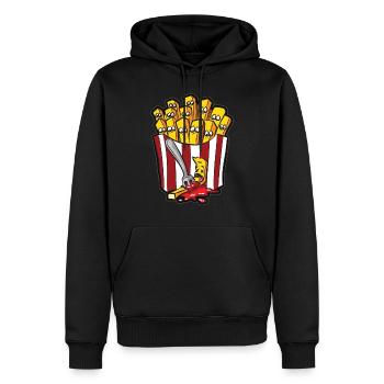 POMMES KETCHUP HUMOR Fritten Cartoon Comic Humor - Männer Premium Bio Hoodie - Schwarz - Vorne - Nico (187cm)