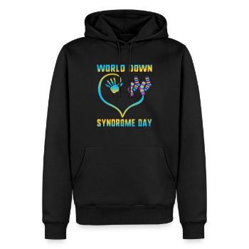 World Down Syndrome Day Awareness Socks Down - Men’s Premium Organic Hoodie - black - Front - Nico (187cm)