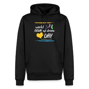 World Down Syndrome Day Awareness Socks Down - Men’s Premium Organic Hoodie - black - Front - Nico (187cm)