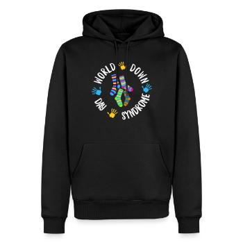 World Down Syndrome Day Awareness Socks Down - Men’s Premium Organic Hoodie - black - Front - Nico (187cm)