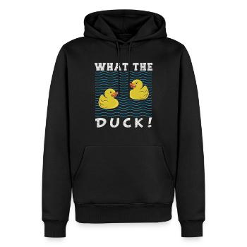 What the Duck - Männer Premium Bio Hoodie - Schwarz - Vorne - Nico (187cm)