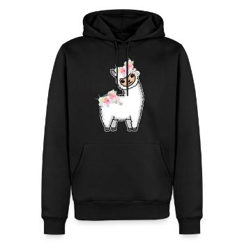 Lama Alpaka Blumen Geschenk Damen Herren Kinder - Männer Premium Bio Hoodie - Schwarz - Vorne - Nico (187cm)