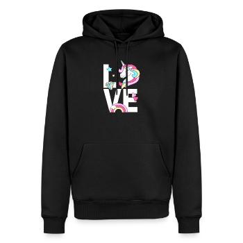 Cute unicorn with rainbow cute unicorn - Men’s Premium Organic Hoodie - black - Front - Nico (187cm)