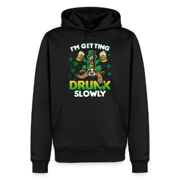 IN GETTING DRUNK SLOWLY sloth goblin beer humor - Men’s Premium Organic Hoodie - black - Front - Nico (187cm)