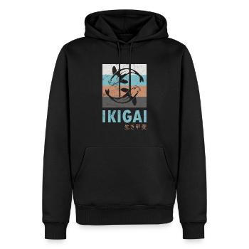 Ikigai Koi carpe design vintage rétro - Sweat à capuche Premium bio Homme - noir - Devant - Nico (187cm)