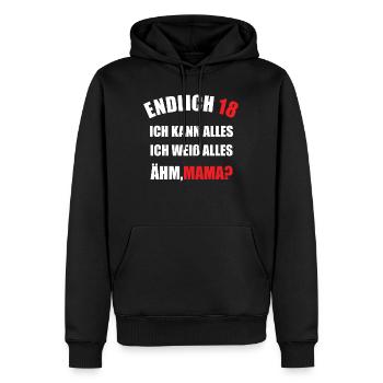 Endlich 18 - Männer Premium Bio Hoodie - Schwarz - Vorne - Nico (187cm)