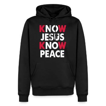 Know Jesus - Know Peace - Männer Premium Bio Hoodie - Schwarz - Vorne - Nico (187cm)