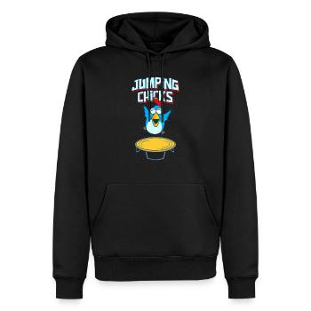 Jumping Chick Trampoline Humor - Men’s Premium Organic Hoodie - black - Front - Nico (187cm)