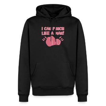 Boxe féminine - Sweat à capuche Premium bio Homme - noir - Devant - Nico (187cm)