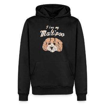 J'adore mon chien Maltipoo disant cadeau - Sweat à capuche Premium bio Homme - noir - Devant - Nico (187cm)