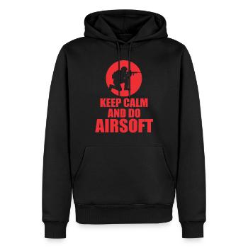 Stay calm and airsoft - Men’s Premium Organic Hoodie - black - Front - Nico (187cm)