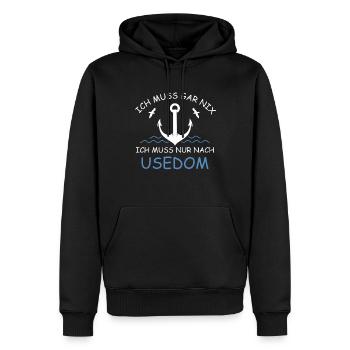 Ich mus gar nix ich muss nur nach Usedom - Männer Premium Bio Hoodie - Schwarz - Vorne - Nico (187cm)
