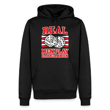 REAL MEN PLAY BACKGAMMON Brettspiel Humor - Männer Premium Bio Hoodie - Schwarz - Vorne - Nico (187cm)