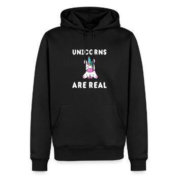 Licorne - les licornes sont réelles - Sweat à capuche Premium bio Homme - noir - Devant - Nico (187cm)