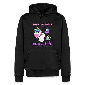 Einhorn - 'nen scheiss muss ich! - Männer Premium Bio Hoodie - Schwarz - Vorne - Nico (187cm)