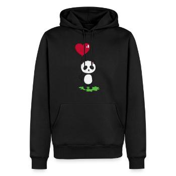 Panda Roter Herz Ballon Geschenk - Männer Premium Bio Hoodie - Schwarz - Vorne - Nico (187cm)