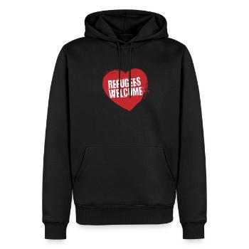 Des réfugiés accueillent des réfugiés activistes demandeurs d'asile - Sweat à capuche Premium bio Homme - noir - Devant - Nico (187cm)
