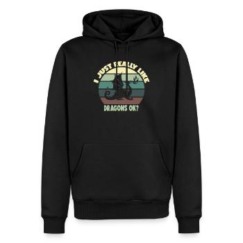 J'aime vraiment les dragons, ok? - Sweat à capuche Premium bio Homme - noir - Devant - Nico (187cm)