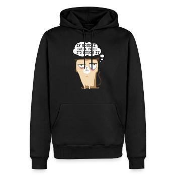 Chat fatigué drôle disant parodie humour sarcasme - Sweat à capuche Premium bio Homme - noir - Devant - Nico (187cm)