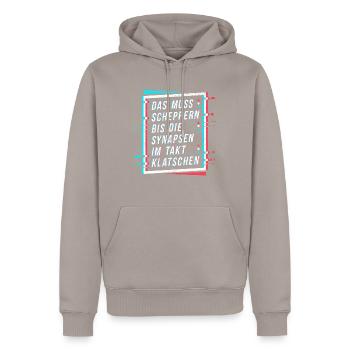 Techno Electro Rave Party Spruch - Männer Premium Bio Hoodie - Taupe - Vorne - Nico (187cm)