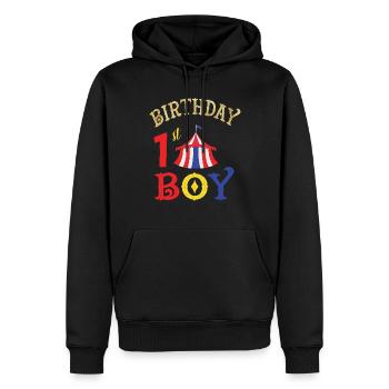 Premier anniversaire - Sweat à capuche Premium bio Homme - noir - Devant - Nico (187cm)