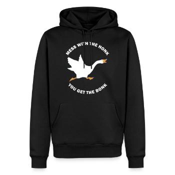 Mess The Honk You Get The Bonk Funny Goose Meme - Men’s Premium Organic Hoodie - black - Front - Nico (187cm)
