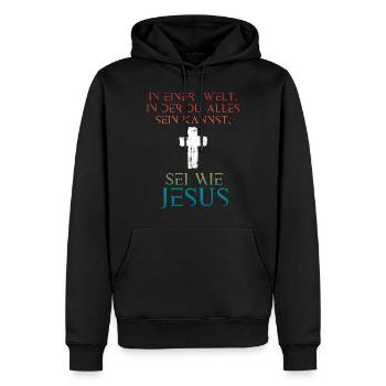 Jesus Christus Shirt - Sei wie Jesus - Männer Premium Bio Hoodie - Schwarz - Vorne - Nico (187cm)