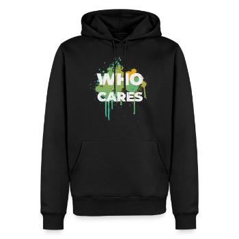 Who cares saying design gift idea - Men’s Premium Organic Hoodie - black - Front - Nico (187cm)