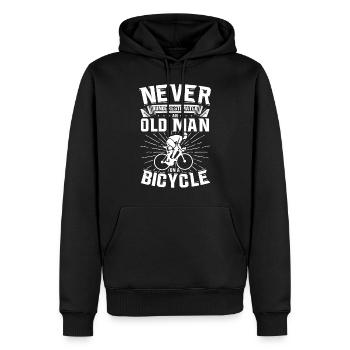 Rennrad Opa Motiv Mountainbike MTB Biker Radfahrer - Männer Premium Bio Hoodie - Schwarz - Vorne - Nico (187cm)