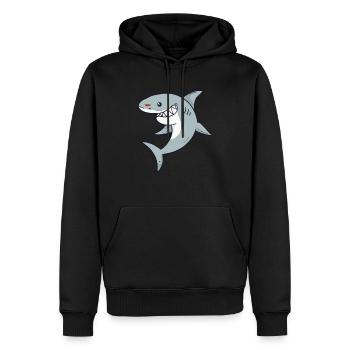 stor haj cool haj elsker - Herre Premium økologisk hoodie - sort - Foran - Nico (187cm)