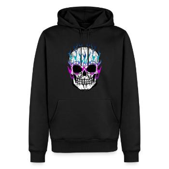 Flammen Totenkopf Rock Heavy Metal Musik Geschenk - Männer Premium Bio Hoodie - Schwarz - Vorne - Nico (187cm)